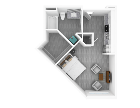 Studio, 498 sqft, Beech Floorplan at The Whit in Indianapolis, IN 46204